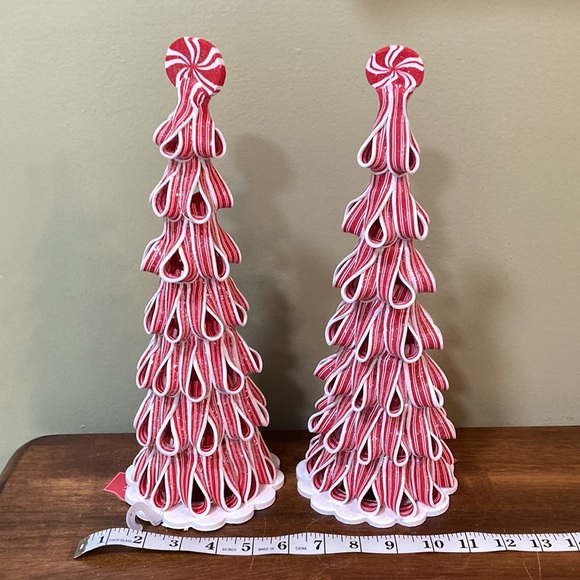 HOLIDAY TIME PEPPERMINT RIBBON TREES SET OF 2 - Picture 13 of 16